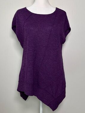 Eileen Fisher Organic Linen/Cotton Short Sleeve Sweater Size PM Petite Purple